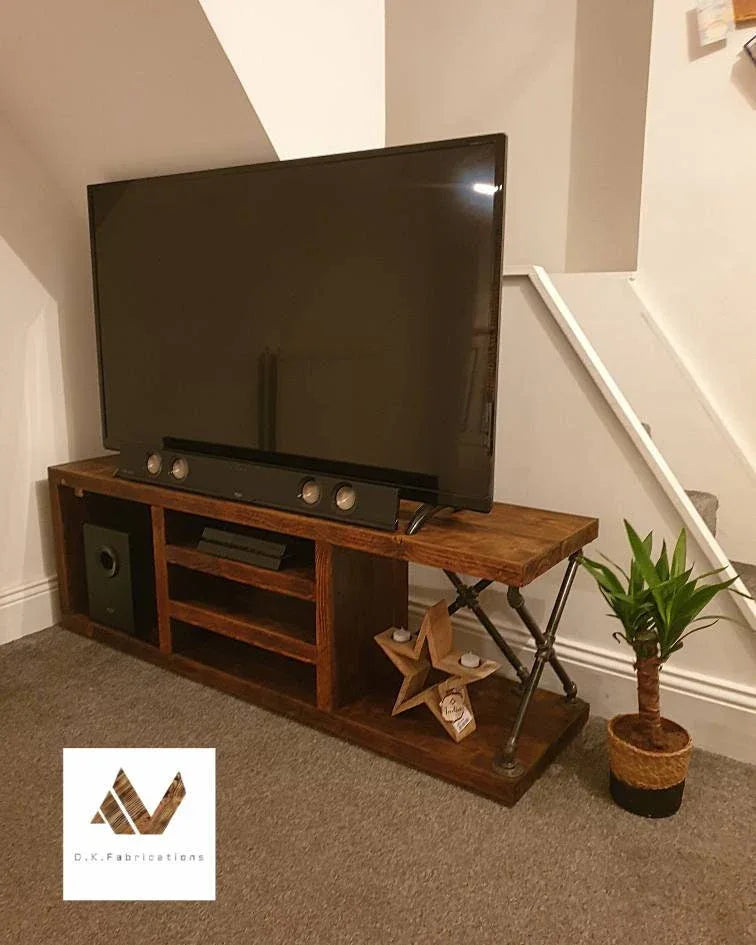 Rustic TV Stand – Wooden TV Unit with Industrial Charm - DK Fabrications