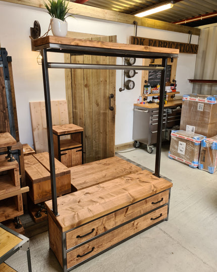 Industrial Clothes Rail With Drawers | UK Made