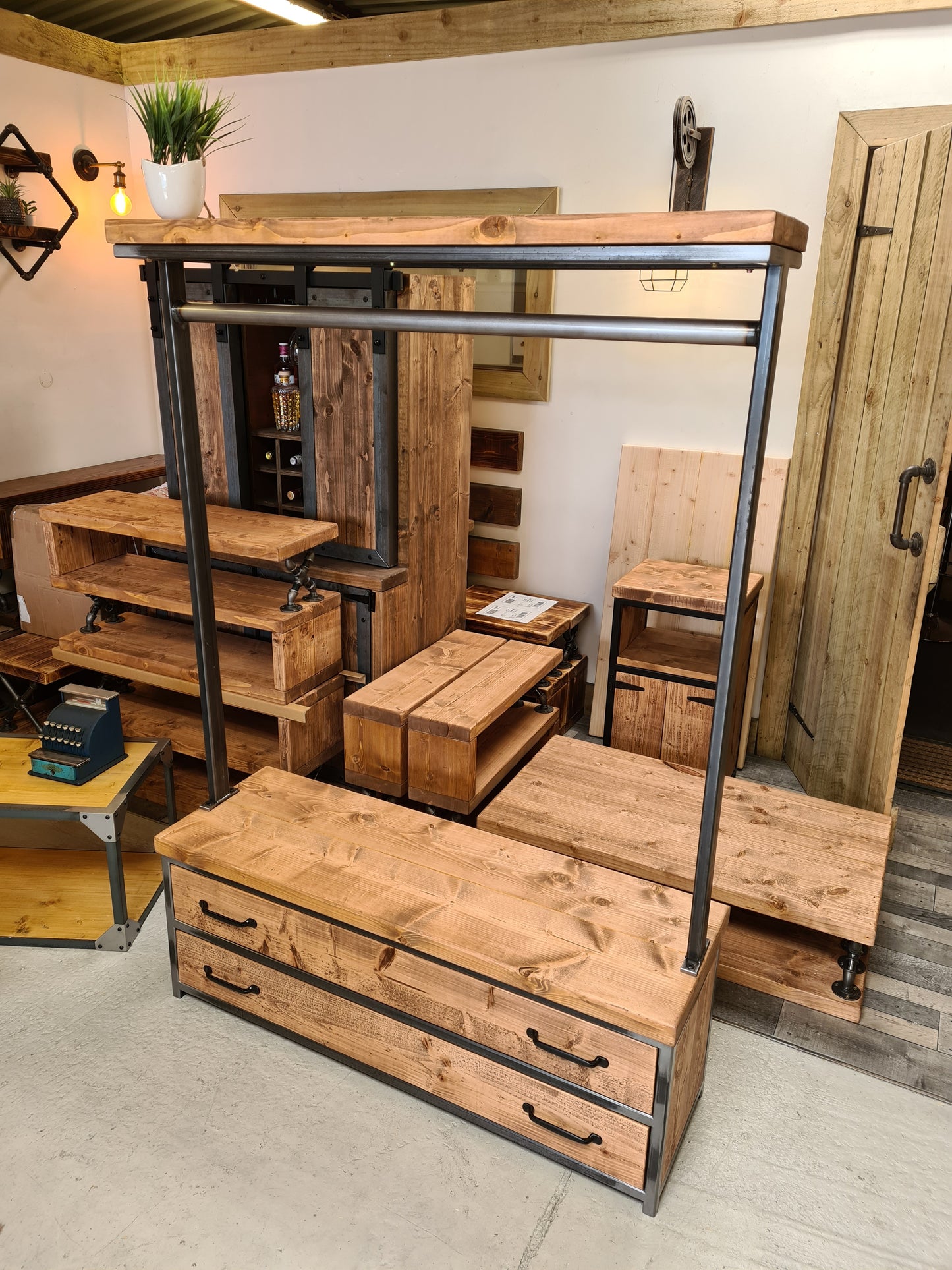 Industrial Clothes Rail With Drawers