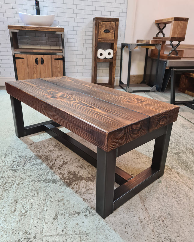 Chunky coffee table industrial-Solid top | UK Made