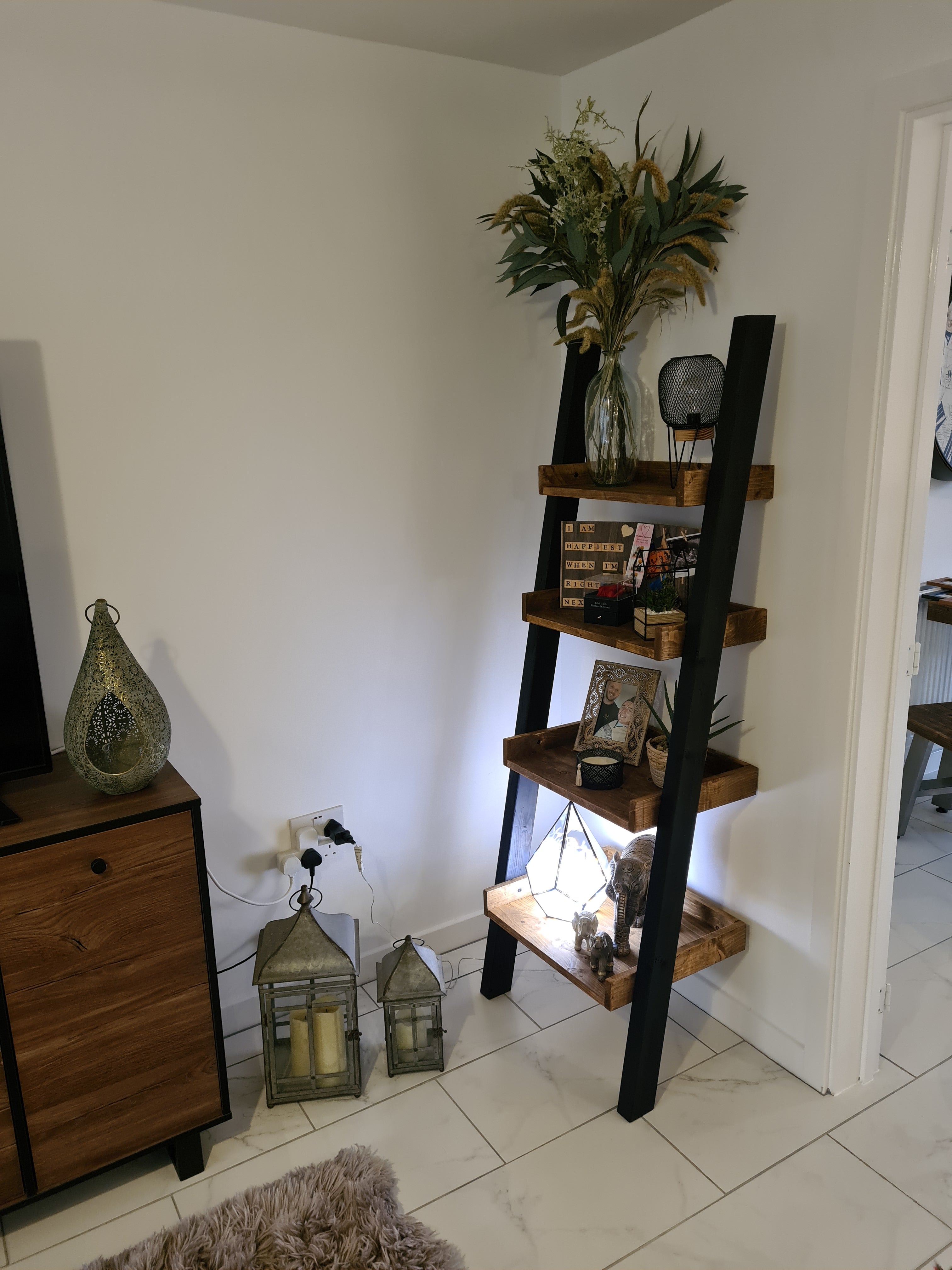 Industrial ladder shelf on sale with drawer