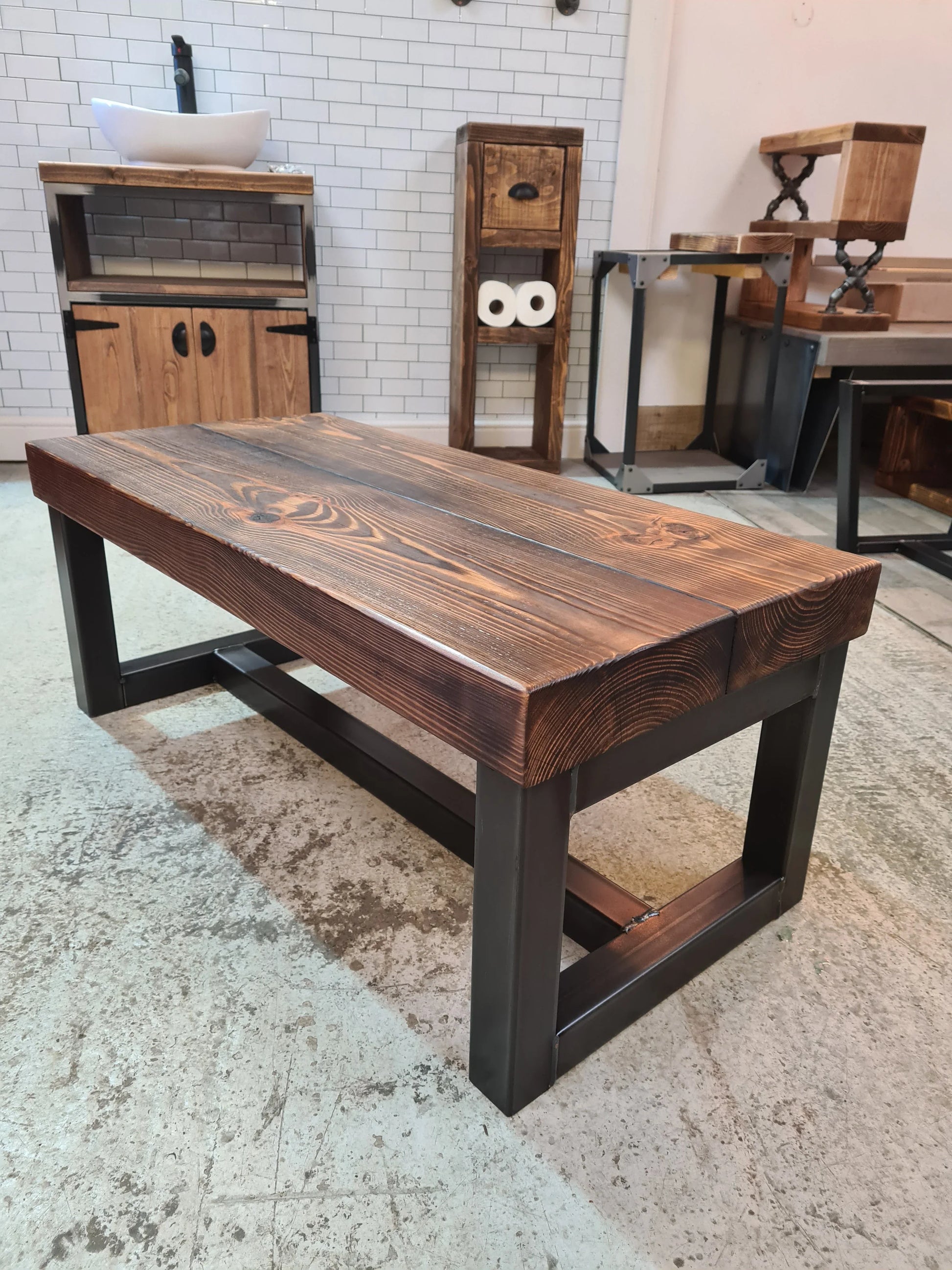 Chunky Industrial Coffee Table – Solid Wood & Metal - DK Fabrications