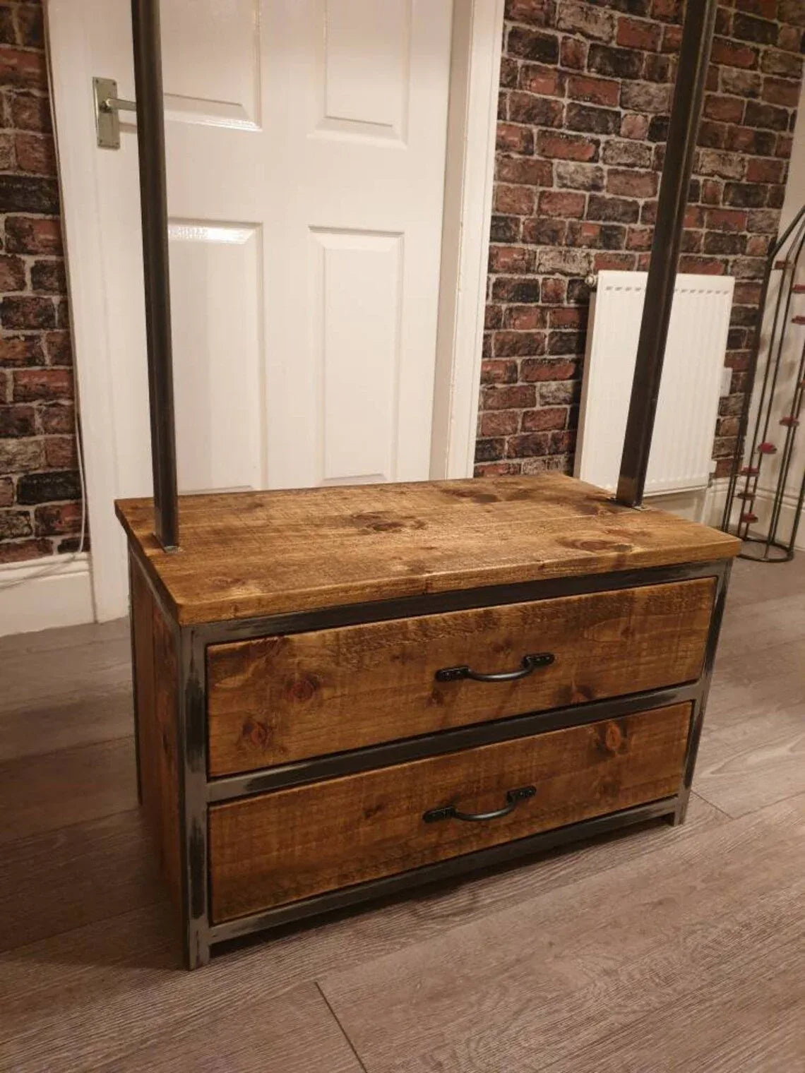 Industrial Rustic Clothes Rail – Solid Wood & Metal - DK Fabrications