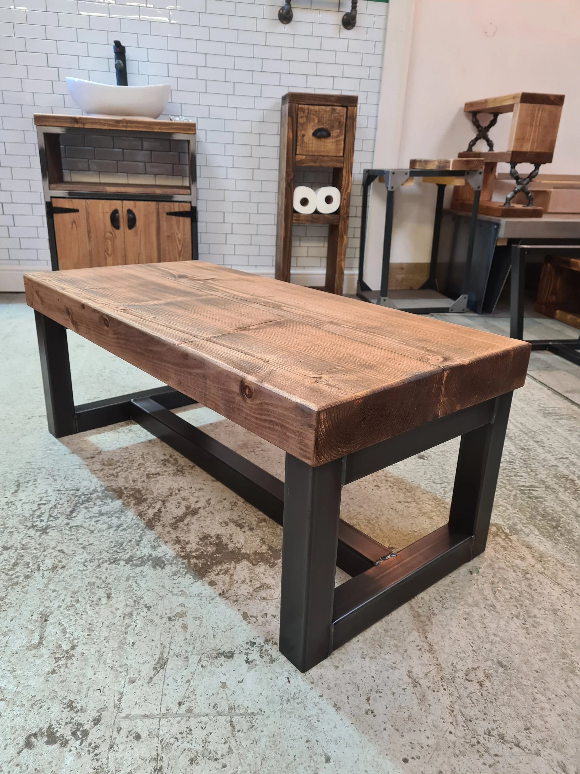Chunky Industrial Coffee Table – Solid Wood & Metal - DK Fabrications
