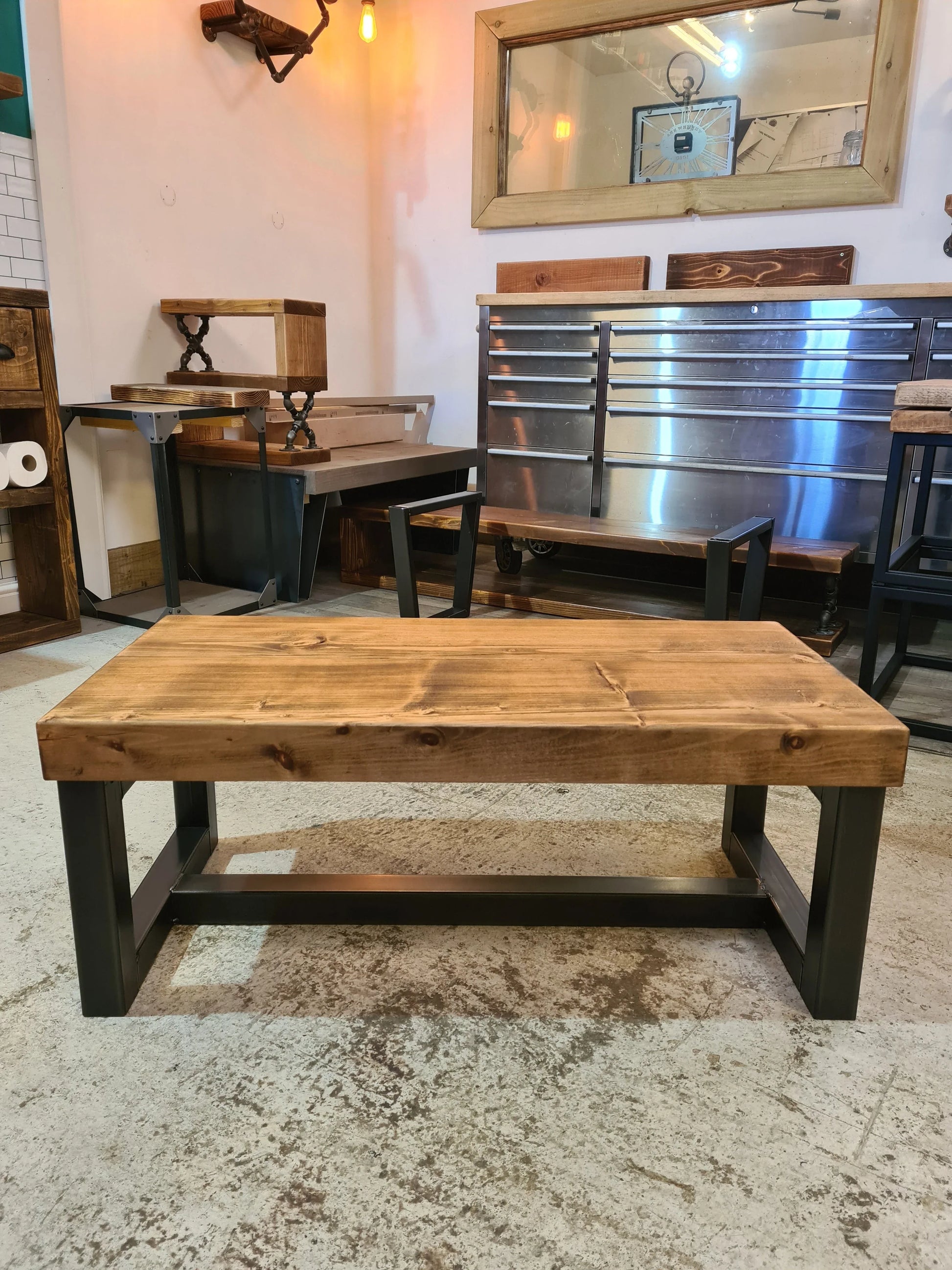 Chunky Industrial Coffee Table – Solid Wood & Metal - DK Fabrications